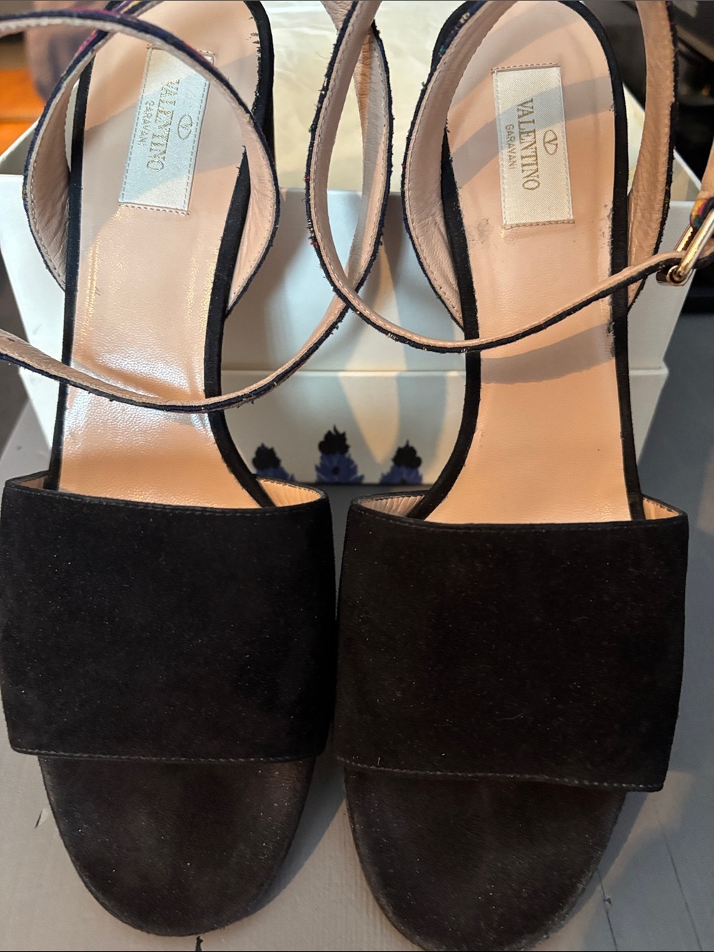 Black Suede Slingback Heels with Colorful Embroidered Strap - Picture 3 of 10